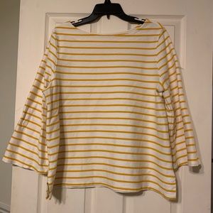 White shirt with thin yellow stripes. XL